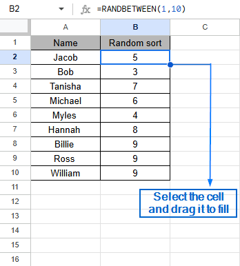 Randomize List Using RANDBETWEEN Function 