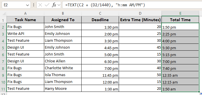 Adding and Formatting Time with the TEXT Function