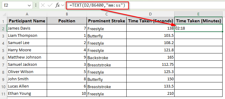 Using the TEXT Function to Convert Time Units