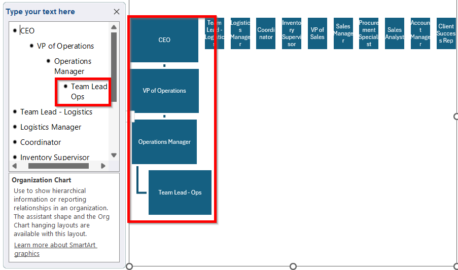Utilize SmartArt Feature to Create an Organizational Chart from a List