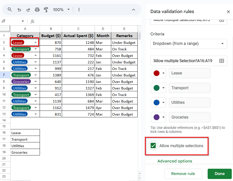 Editing the Drop-down List in Data Validation