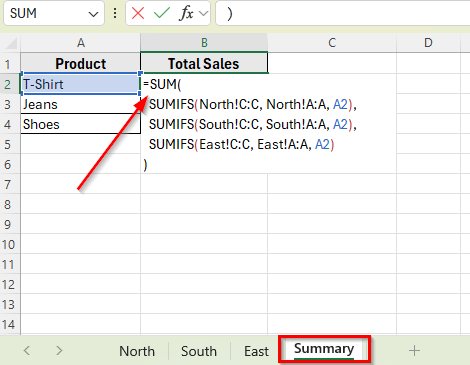 Using SUMIFS with SUM Function to Combine Results from Multiple Sheets