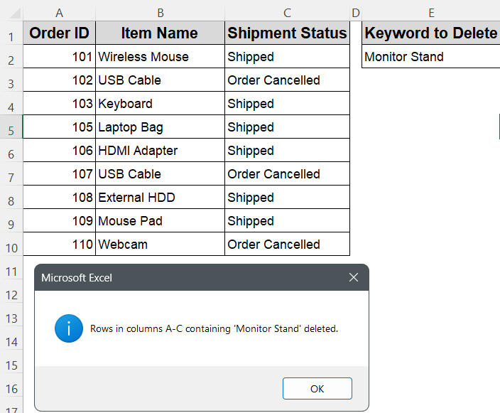Filter and Delete Rows Based on User Input Criteria