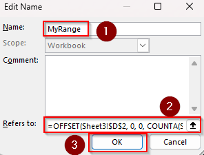 Applying the COUNTA and OFFSET Functions with a Defined Name