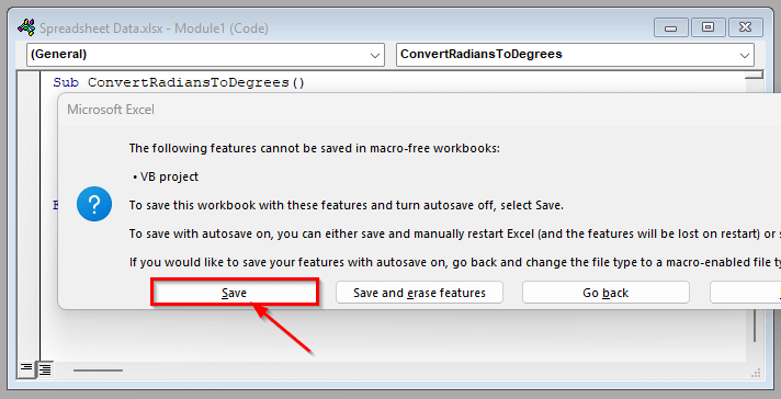 Convert Radians to Degrees Using a Simple VBA Macro