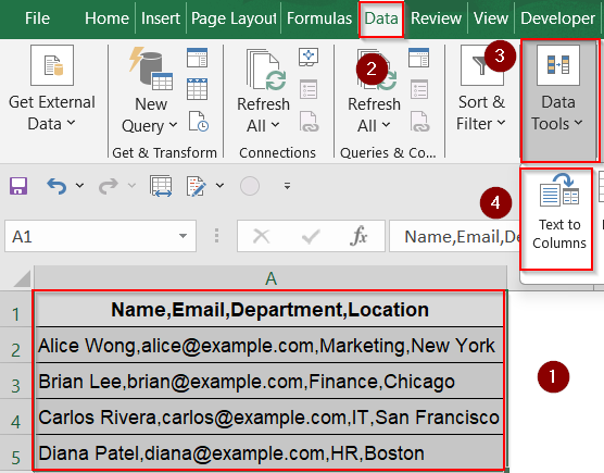 Manually Split Text into Columns Using Excel’s Text to Columns Wizard
