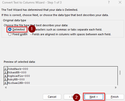 Using the Text to Columns Wizard to Separate Texts Based on Characters
