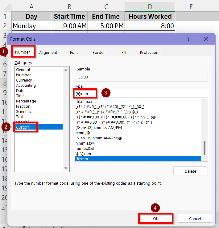 Calculate Total Hours Using MOD Function and Time Difference formula