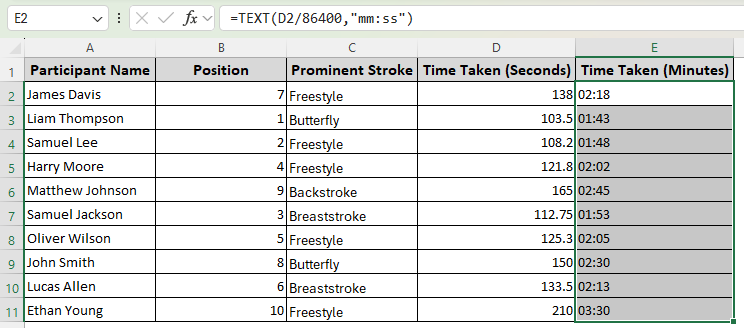 Using the TEXT Function to Convert Time Units
