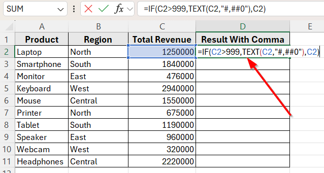 Add Commas Based on Conditions Using the IF Function
