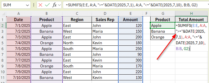 Apply SUMIFS with the DATE Function to Set Up Criteria Inside the Formula