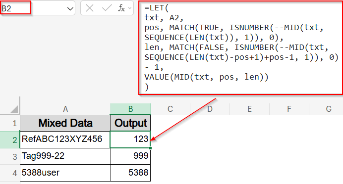 Extract First Number Group (For Dynamic Position)