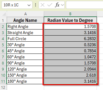 Convert Radians to Degrees Using a Simple VBA Macro