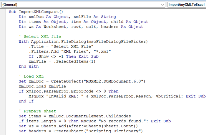 Convert XML to Excel Table Using VBA Automation