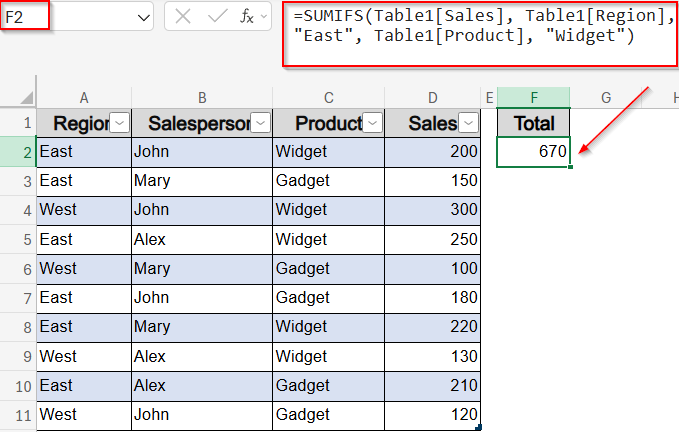 Use SUMIFS for Aggregate Results Based on Multiple Criteria