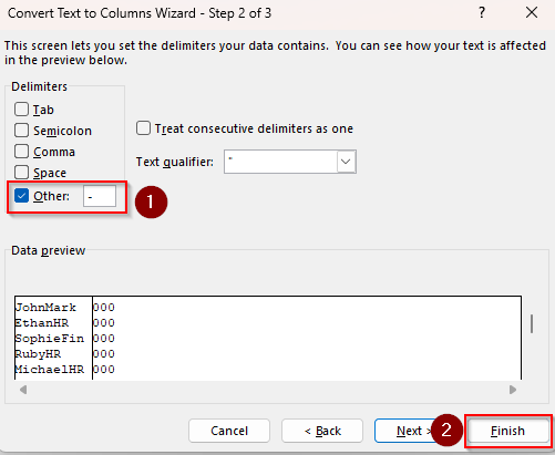 Using the Text to Columns Wizard to Separate Texts Based on Characters