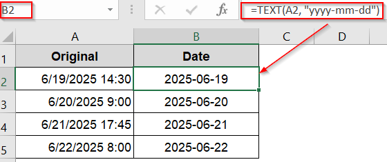 Extract Only the Date from a Date-Time Values