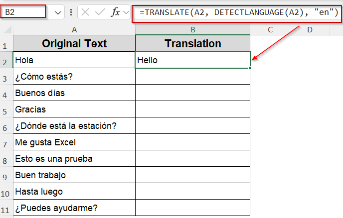 Apply TRANSLATE and DETECTLANGUAGE Functions (Microsoft 365 Only)