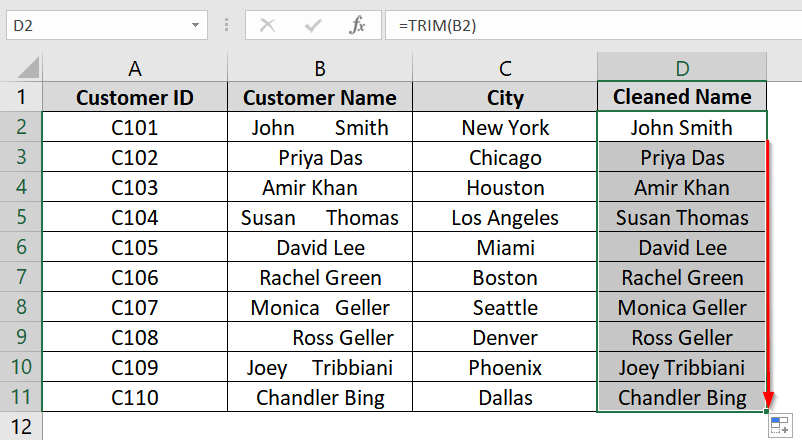 Use TRIM Function to Remove Extra Spaces In Excel Dataset