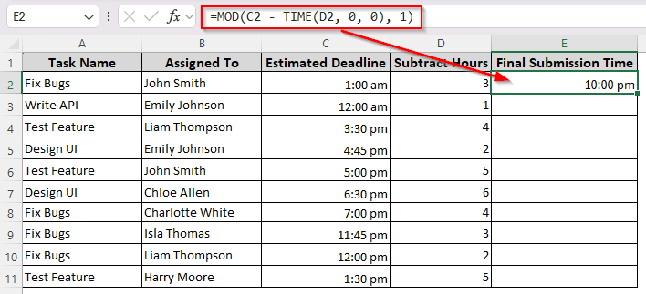 Use the MOD Function for Times Crossing Midnight