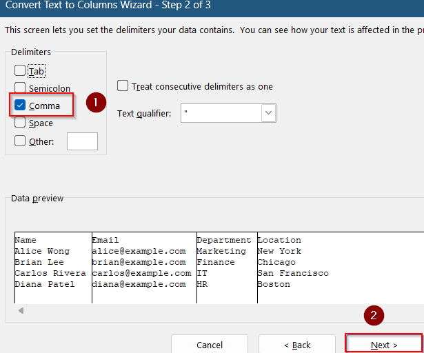 Manually Split Text into Columns Using Excel’s Text to Columns Wizard