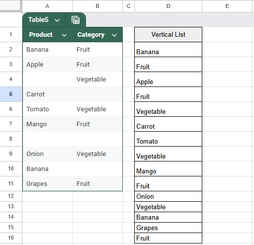List All Cell Values in a Single Column Using FILTER and FLATTEN
