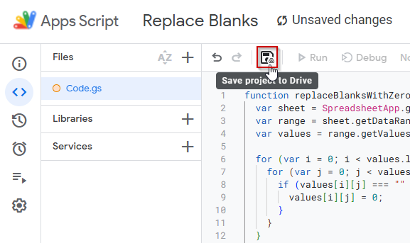 Implement Apps Script to Replace All Blank Cells with Zero (Advanced)