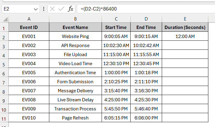 Calculating Time Difference in Seconds