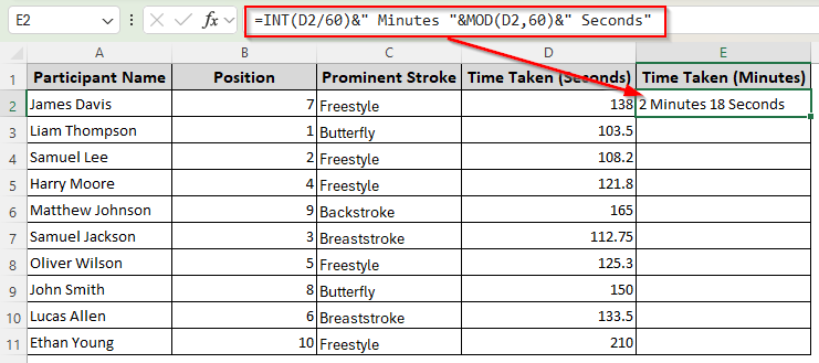 Extracting Whole Minutes and Remaining Seconds in Text Format
