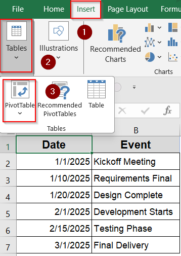 Track Events Interactively via PivotTable Timeline