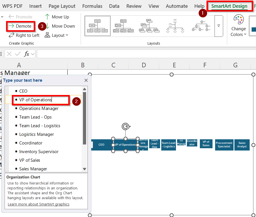 Utilize SmartArt Feature to Create an Organizational Chart from a List