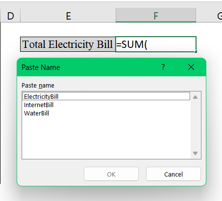 How to Paste Range Name in Excel Formula