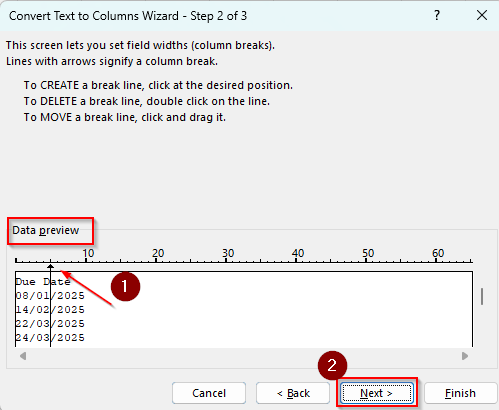 Using the Text to Columns Feature to Separate the Year Column