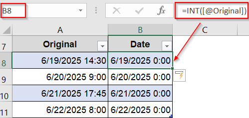Extract Only the Date from a Date-Time Values