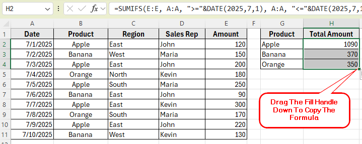Apply SUMIFS with the DATE Function to Set Up Criteria Inside the Formula