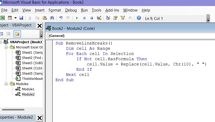 Insert VBA Macro to Remove Line Breaks in Excel