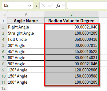 Convert Radians to Degrees Using a Simple VBA Macro