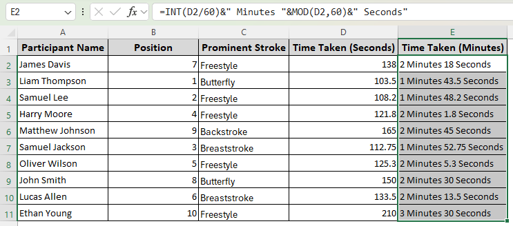 Extracting Whole Minutes and Remaining Seconds in Text Format