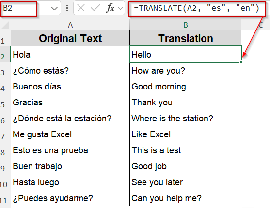 Apply TRANSLATE and DETECTLANGUAGE Functions (Microsoft 365 Only)