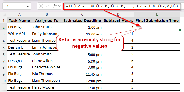 Handling Negative Subtraction Results with the IF Function