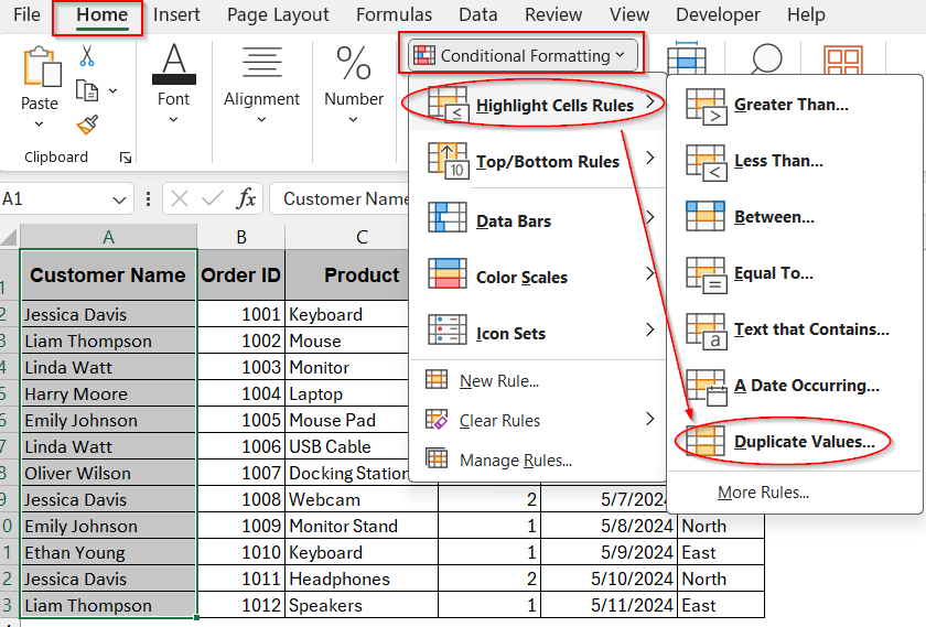 Highlight Duplicate Values Using Conditional Formatting Before Removing