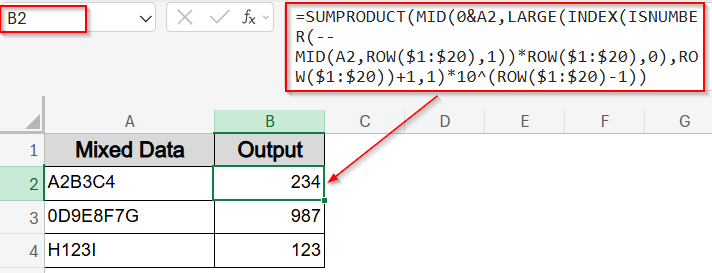 Extract Using SUMPRODUCT (For Scattered Digits)