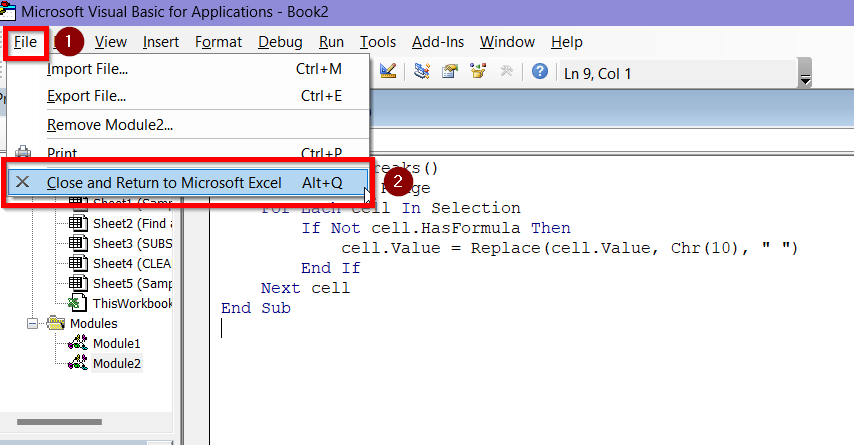 Insert VBA Macro to Remove Line Breaks in Excel