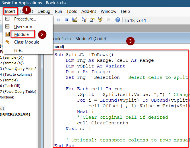 Automate the Process with a VBA Macro to Split Cell into Multiple Rows