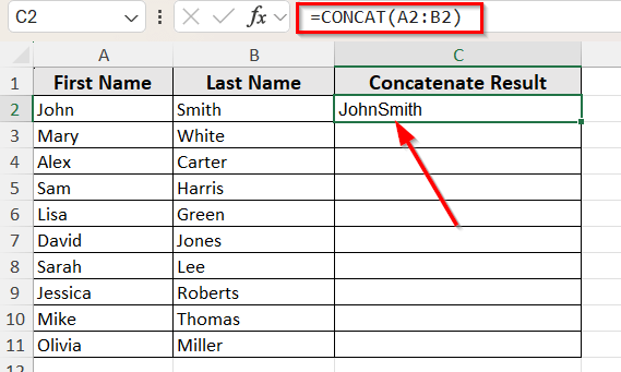 CONCAT Function Joins Without a Separator