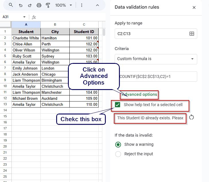 Duplicate Entry Validation