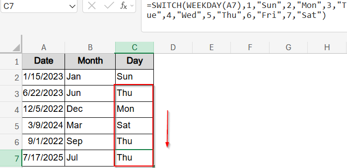 Convert Dates with CHOOSE and SWITCH Function