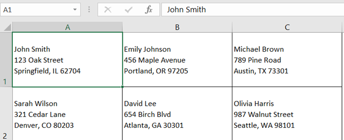 Design Mailing Labels Directly in Excel Using Cell Formatting