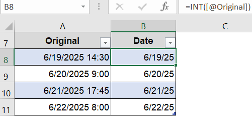 Extract Only the Date from a Date-Time Values