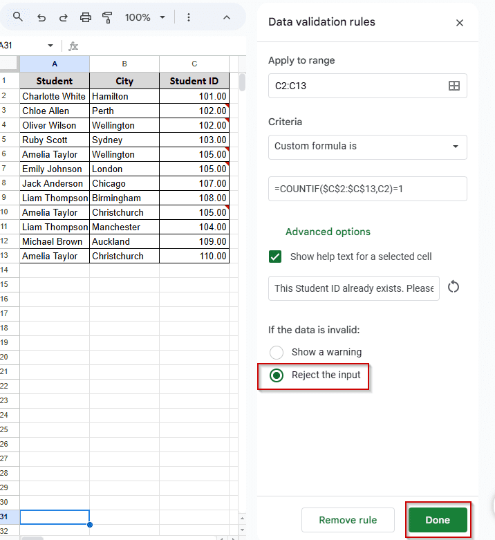 Duplicate Entry Validation